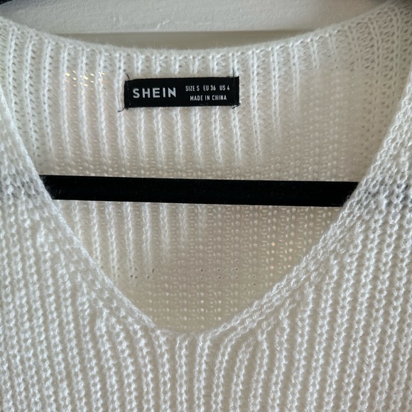 SHEIN White V-Neck Sweater with Multicolor Stripes - Picture 2 of 4